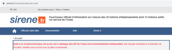 copie ecran panne api sirene 03/10/2023