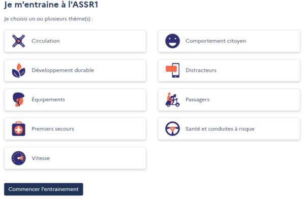 entrainement en ligne pour les épreuves d'Attestation Scolaire de Sécurité Routière 1