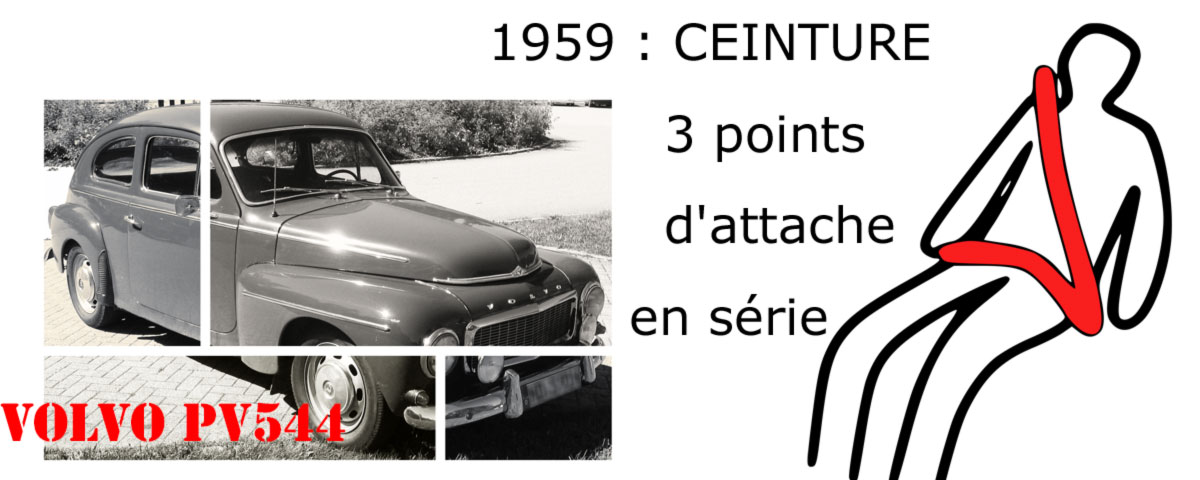 En 1959, la volvo PV544 est la première voiture au monde équipée en série de ceintures de sécurité à trois points d'attache