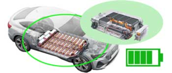 Gros plan sur batterie électrique sur Audi électrique