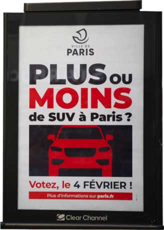 campagne affichage vote février 2024 plus ou moins de SUV à Paris