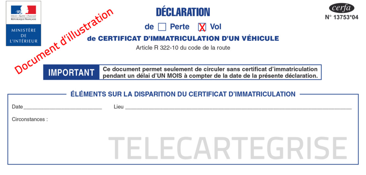 carte grise volée - cerfa 13753 - déclaration de vol