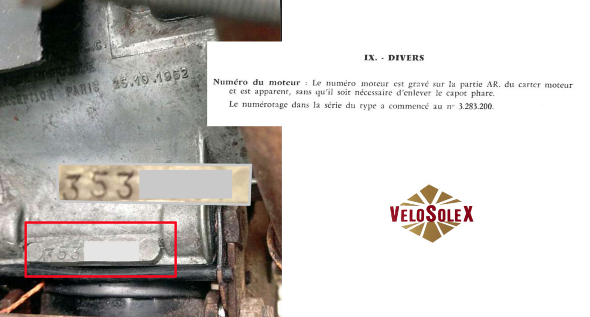 Pas de numéro de chassis sur le Velosolex 3300