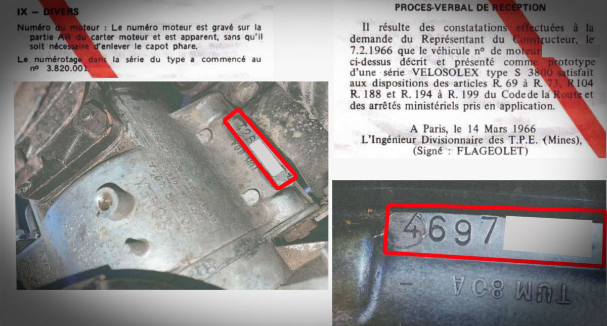 Pas de numéro de chassis sur le Velosolex 3800