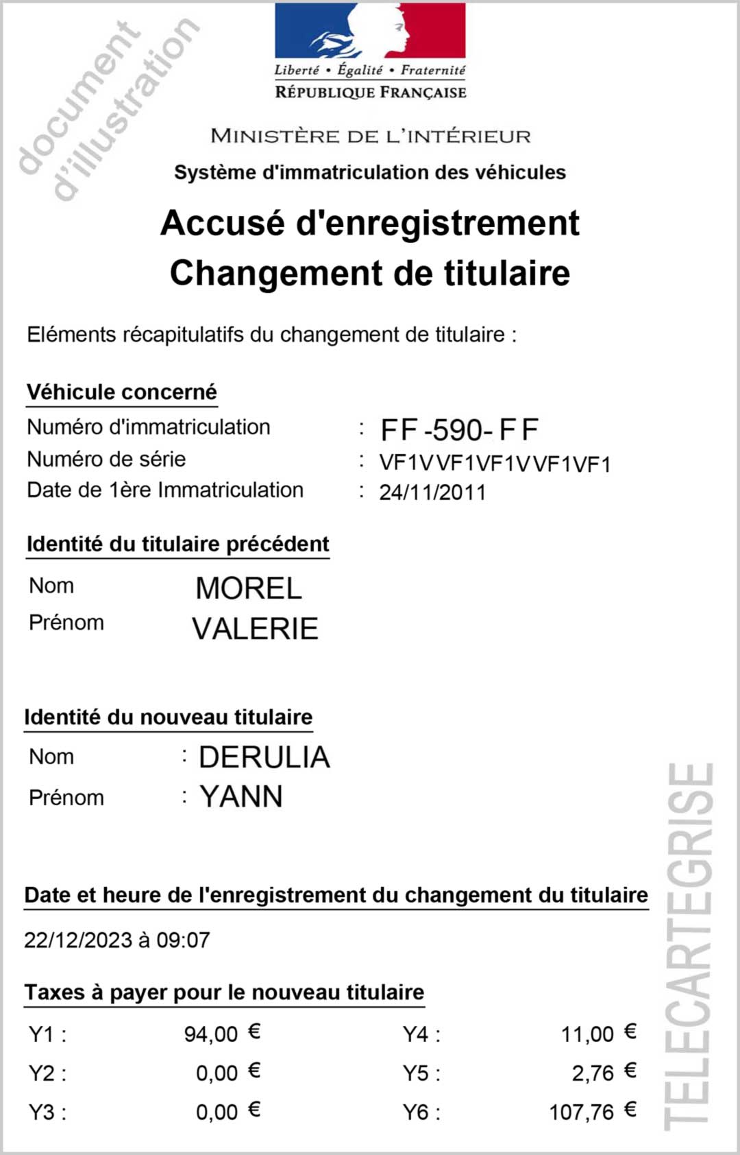 accusé d'enregistrement de cession