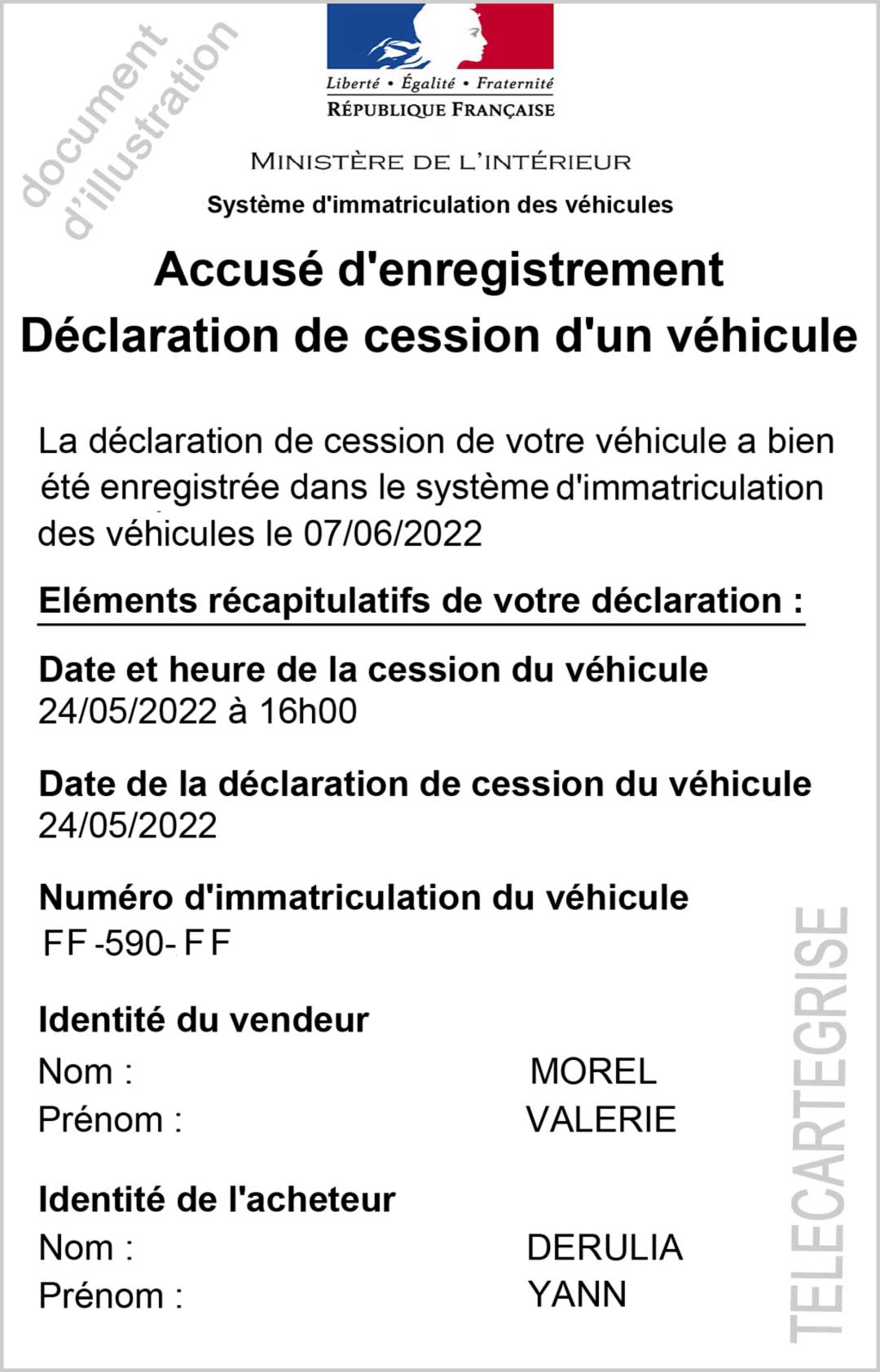 accusé d'enregistrement de cession